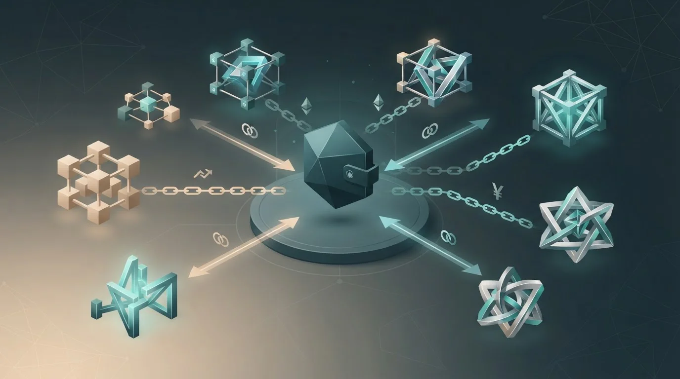 Digital wallet connected to several blockchain routes for deposits and withdrawals