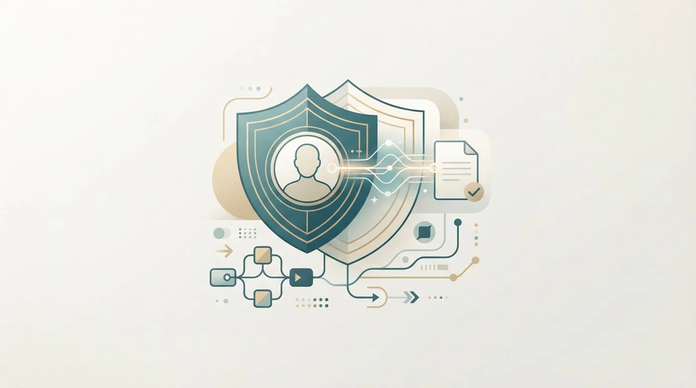 Abstract account security interface with identity-check and shield motifs